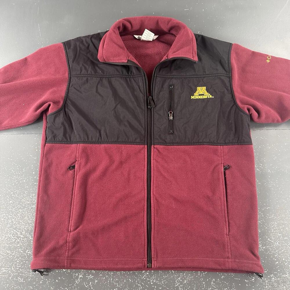 Minnesota Gophers x Columbia Jacket Mens Large Maroon Black Zip Thru Fleece - Picture 2 of 9